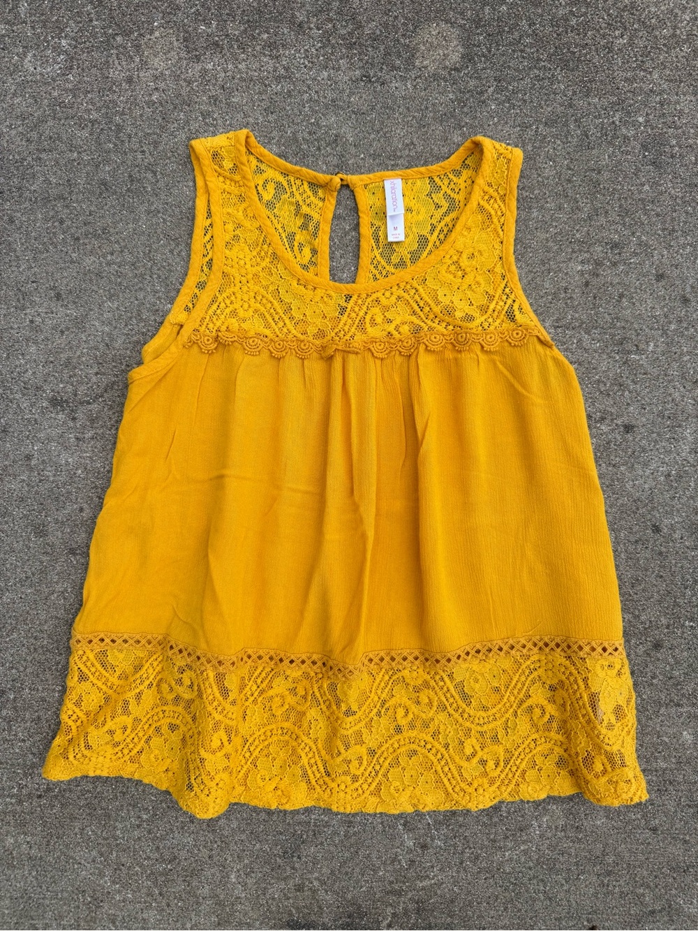 Mustard Yellow Lace Yoke Tank Top - M - Xhilaration